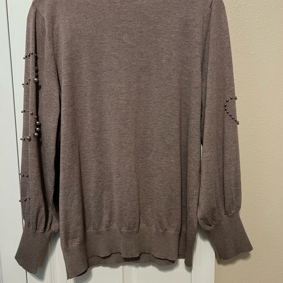 Chico's Taupe Sweater with Pearl Accents - Picture 3 of 6